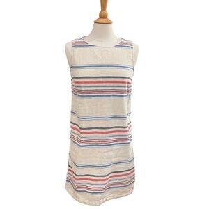 Beach Lunch Lounge Linen Blend Sleeveless Striped Shift Dress, Size M
